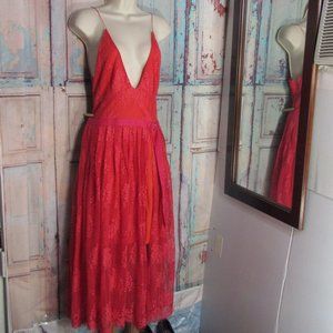 FREE PEOPLE WATERMELON RED LACE MAXI DRESS 12